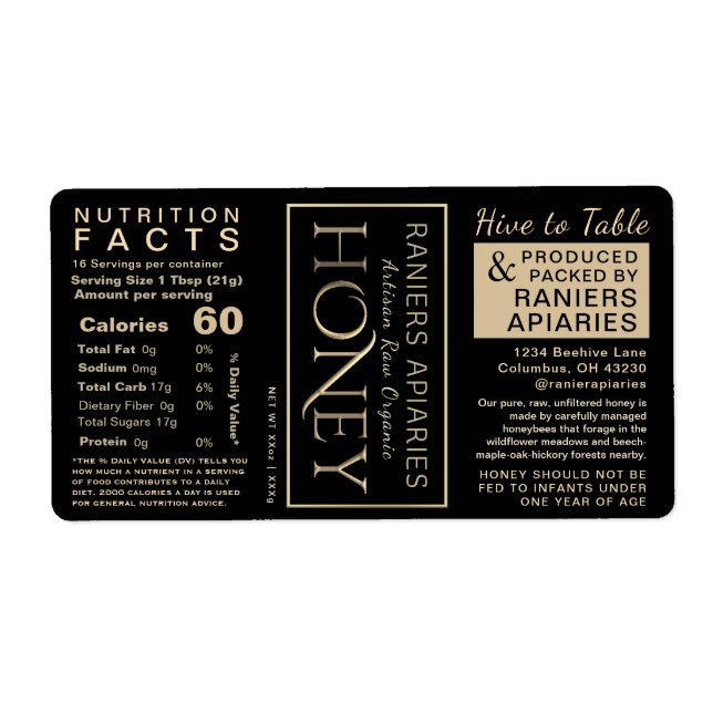 Honey Hex 3-Panel Nutrition Facts & Infant Warning (Front)