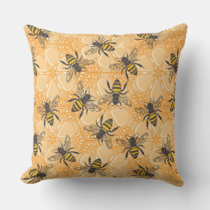 honey hive floral apricot orange cushion