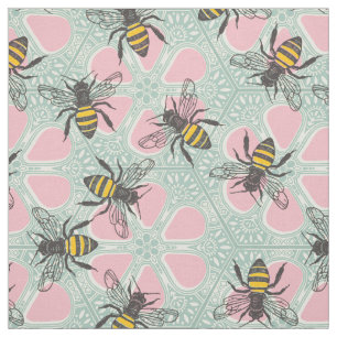 honey hive floral pink aqua fabric