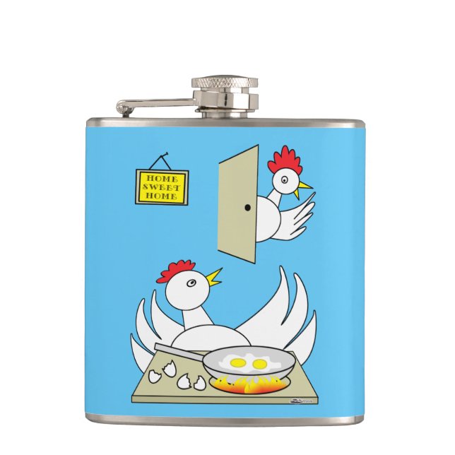 Honey, I'm Home Chickens Hip Flask (Front)