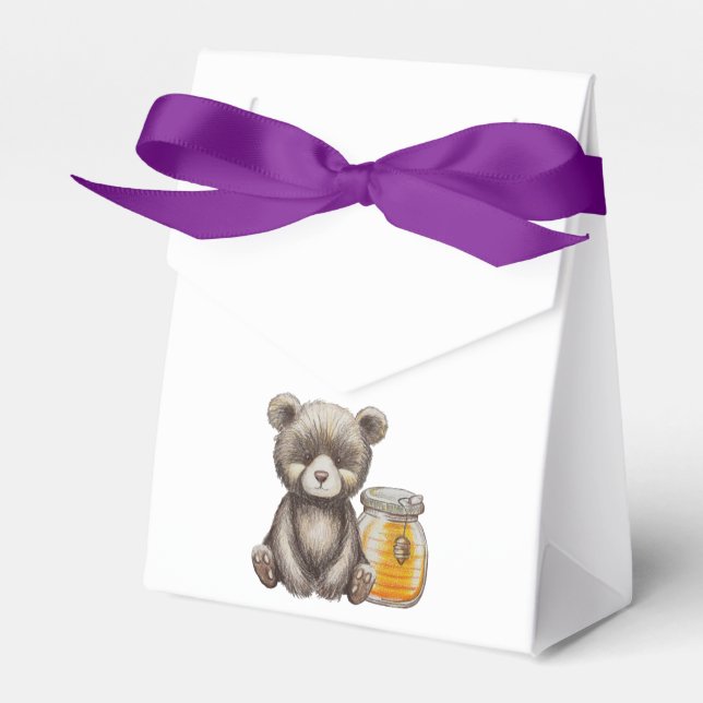 Honey jar and teddy Bear baby shower Favour Box (Front Side)