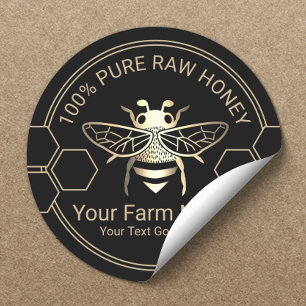 Honey Jar Bee Honey Apiary Beekeeper Black & Gold Classic Round Sticker