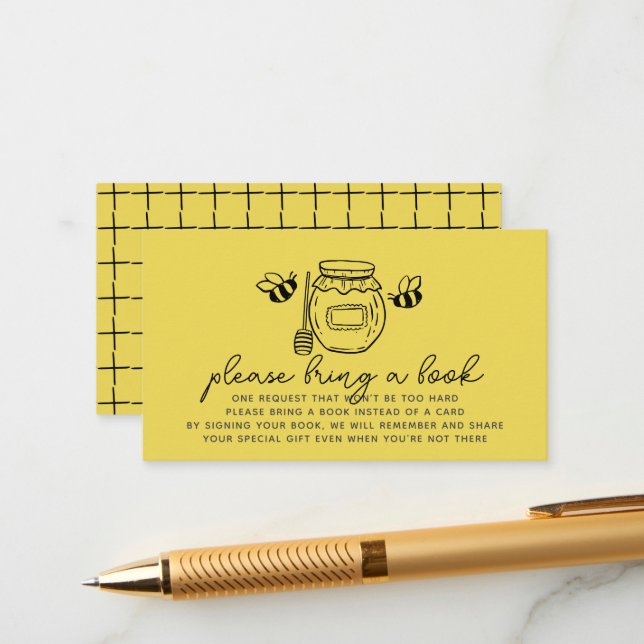 Honey Jar & Bees Baby Shower Book Request Enclosure Card (Front/Back In Situ)