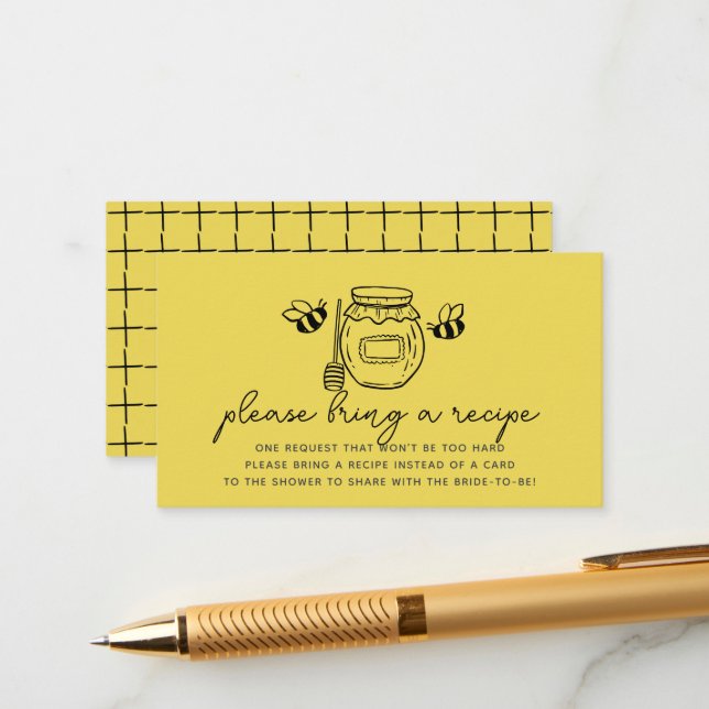 Honey Jar & Bees Bridal Shower Recipe Request Enclosure Card (Front/Back In Situ)