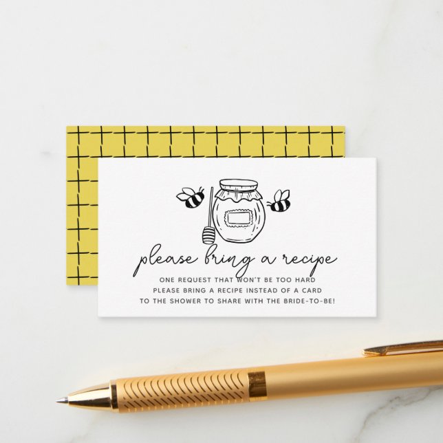 Honey Jar & Bees Bridal Shower Recipe Request Enclosure Card (Front/Back In Situ)