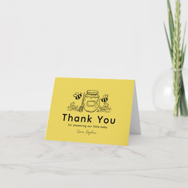 Honey Jar & Bees Yellow Baby Shower Thank You Card (Front)