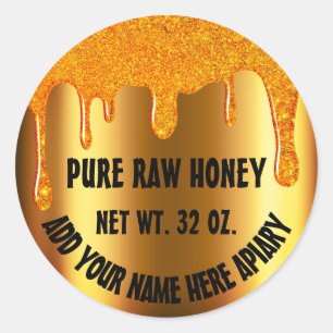 Honey Jar Honeybee Honeycomb. Apiary Drips Gold Classic Round Sticker