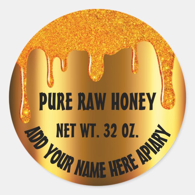 Honey Jar  Honeybee Honeycomb. Apiary Drips Gold Classic Round Sticker (Front)
