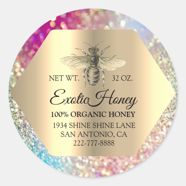 Honey Jar Honeybee Honeycomb Apiary Gold Pink Classic Round Sticker (Front)