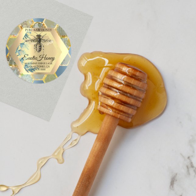 Honey Jar Honeybee Honeycomb Bee Apiary Blue Classic Round Sticker (Creator Uploaded)