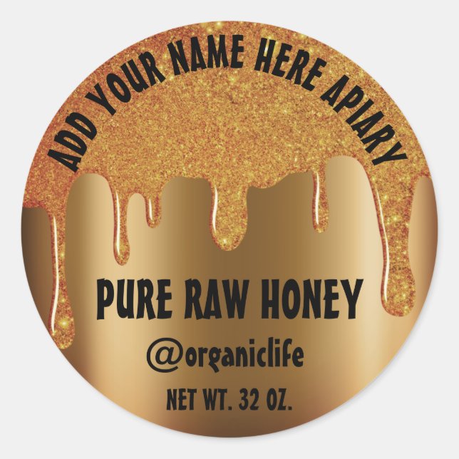Honey Jar  Honeybee Honeycomb Gold Drips Vip Classic Round Sticker (Front)