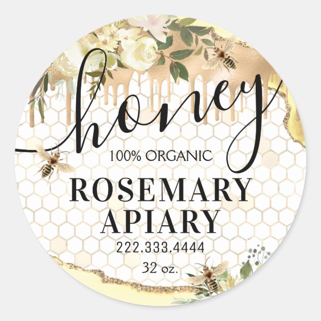 Honey Jar Honeycomb Bee Apiary Food Classic Round  Classic Round Sticker (Front)