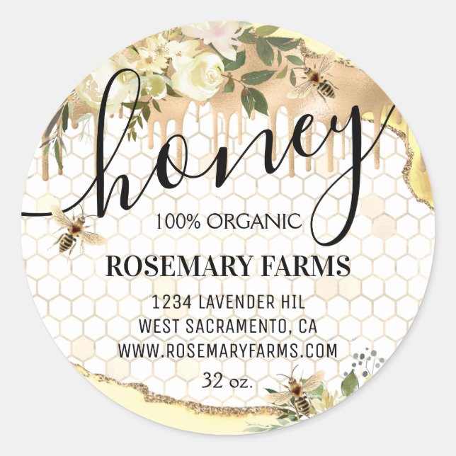 Honey Jar Honeycomb Bee Apiary Food Classic Round Sticker (Front)