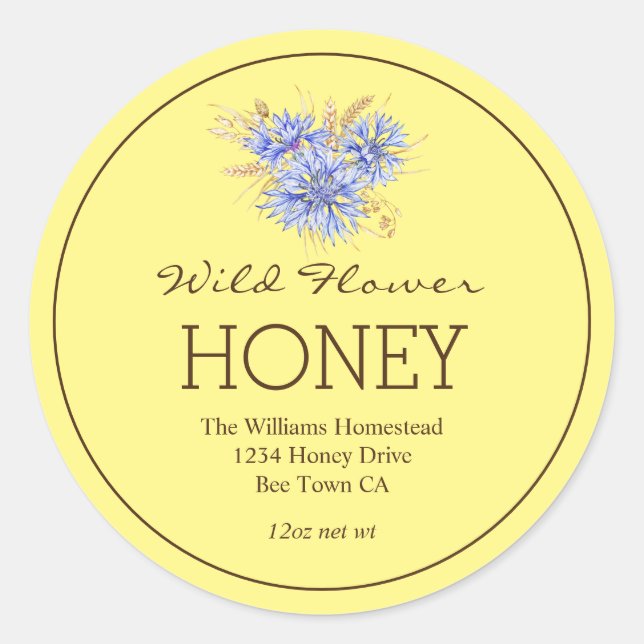 Honey Jar Label | Corn Flower  | Apiary Name (Front)