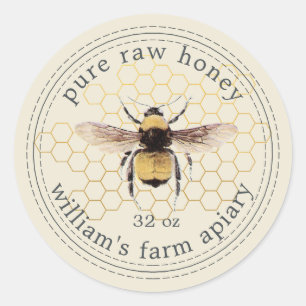 Honey Jar Label Honeybee Apiary Antique White