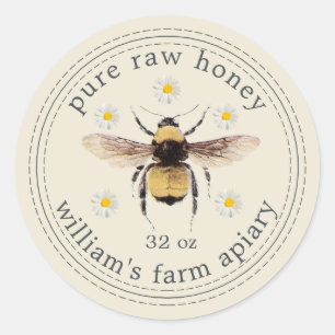 Honey Jar Label Honeybee Apiary Antique White