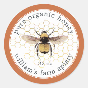 Honey Jar Label Honeybee Apiary Burnt Orange