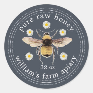 Honey Jar Label Honeybee Apiary Dark Blue