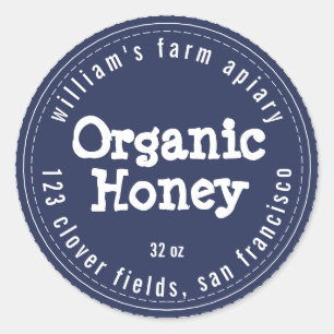 Honey Jar Label Honeybee Apiary Dark Blue