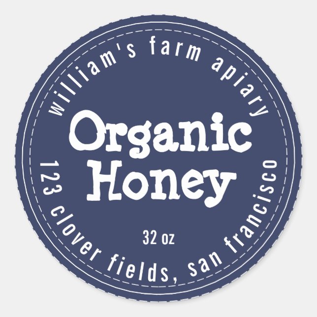 Honey Jar Label Honeybee Apiary Dark Blue (Front)