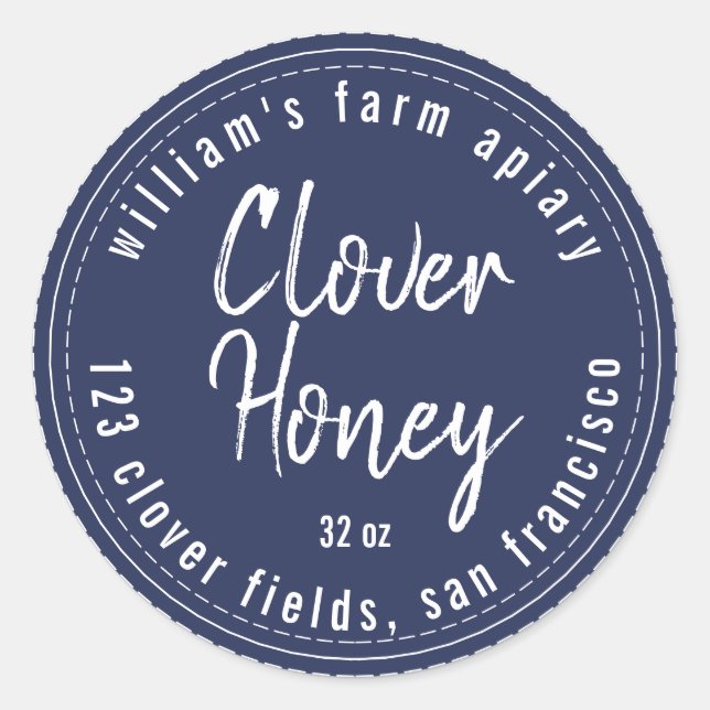 Honey Jar Label Honeybee Apiary Dark Blue (Front)
