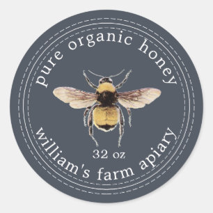 Honey Jar Label Honeybee Apiary Dark Blue