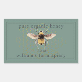 Honey Jar Label Honeybee Apiary Dusty Green