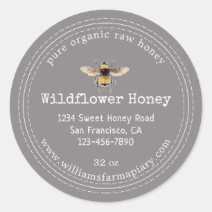 Honey Jar Label Honeybee Apiary Flannel Grey