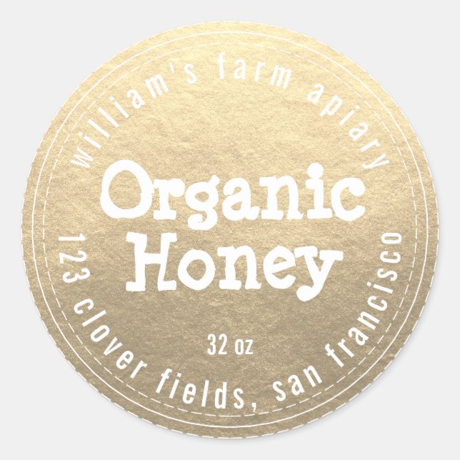 Honey Jar Label Honeybee Apiary Gold (Front)
