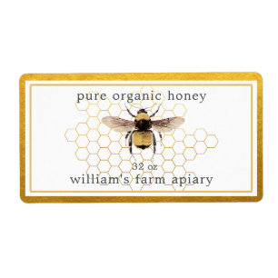 Honey Jar Label Honeybee Apiary Honeycomb Gold