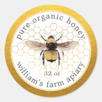 Honey Jar Label Honeybee Apiary Honeycomb Gold