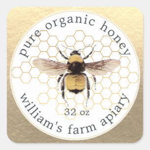 Honey Jar Label Honeybee Apiary Honeycomb Gold