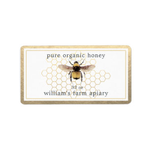 Honey Jar Label Honeybee Apiary Honeycomb Gold