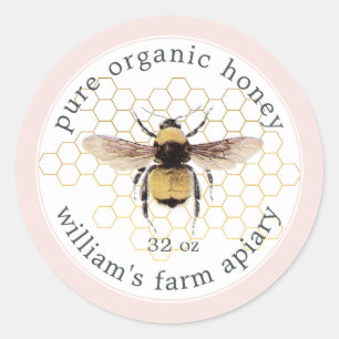 Honey Jar Label Honeybee Apiary Honeycomb Pink