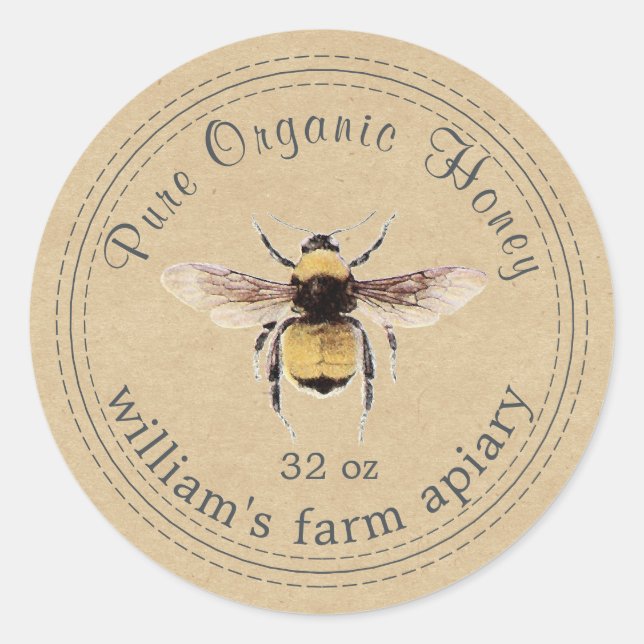 Honey Jar Label Honeybee Apiary Kraft Paper (Front)