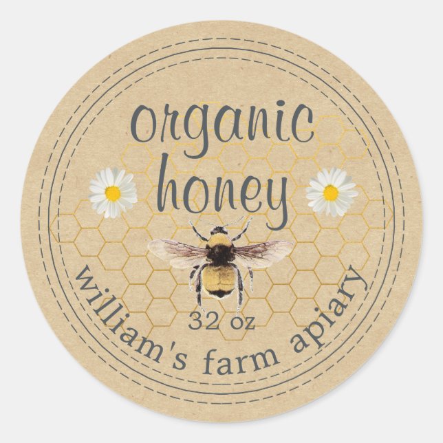 Honey Jar Label Honeybee Apiary Kraft Paper (Front)