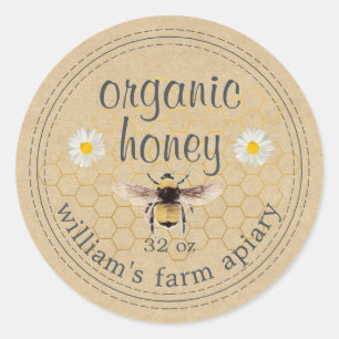Honey Jar Label Honeybee Apiary Kraft Paper