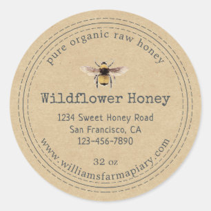Honey Jar Label Honeybee Apiary Kraft Paper