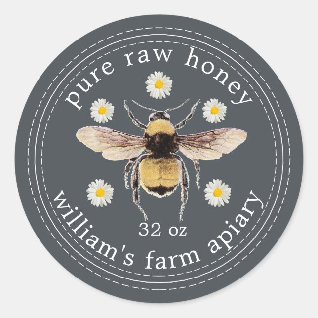Honey Jar Label Honeybee Apiary Off-Black (Front)