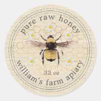 Honey Jar Label Honeybee Apiary Rustic Linen