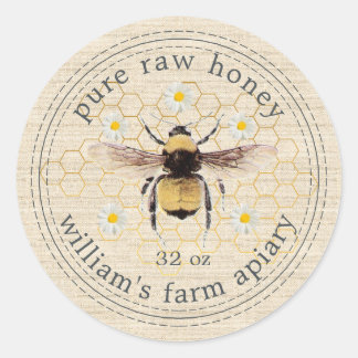 Honey Jar Label Honeybee Apiary Rustic Linen
