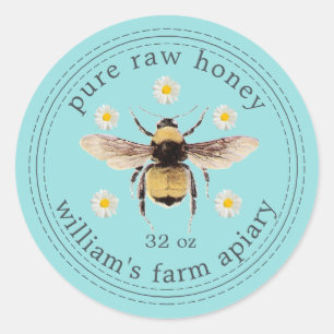 Honey Jar Label Honeybee Apiary Turquoise Blue