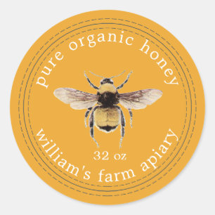 Honey Jar Label Honeybee Apiary Yellow