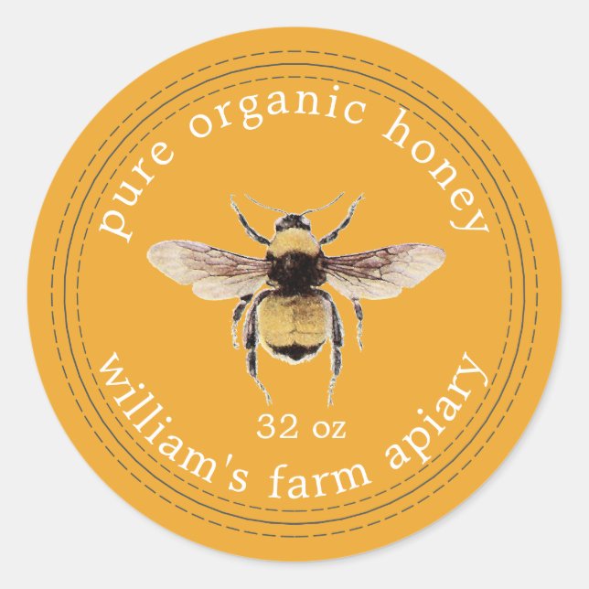 Honey Jar Label Honeybee Apiary Yellow (Front)