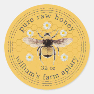 Honey Jar Label Honeybee Apiary Yellow