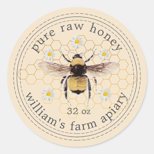Honey Jar Label Honeybee Apiary Yellow (Front)