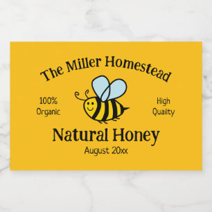 Honey jar label template with cute bee cartoon