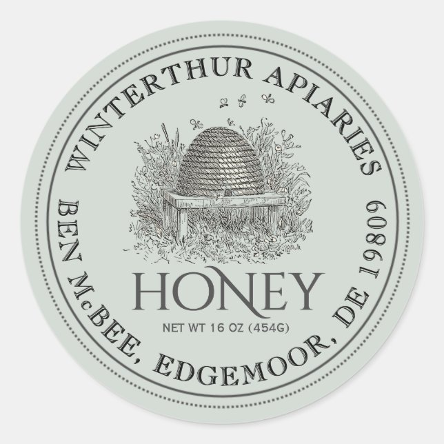 Honey Jar Label (Vintage Skep) Dotted Border (Front)