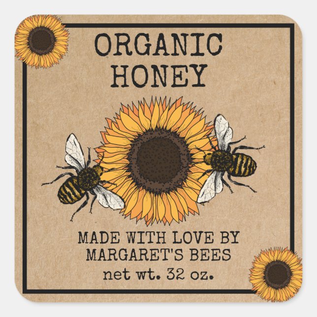 Honey Jar Labels Honeybee Honeycomb Bee Apiary (Front)