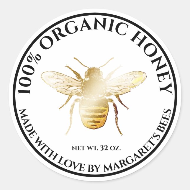 Honey Jar Labels Honeybee Honeycomb Bee Apiary (Front)